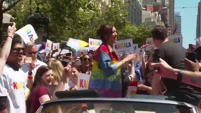Woman painstakingly recreates Kamala Harris' rainbow Pride jacket using  35,000 rhinestones